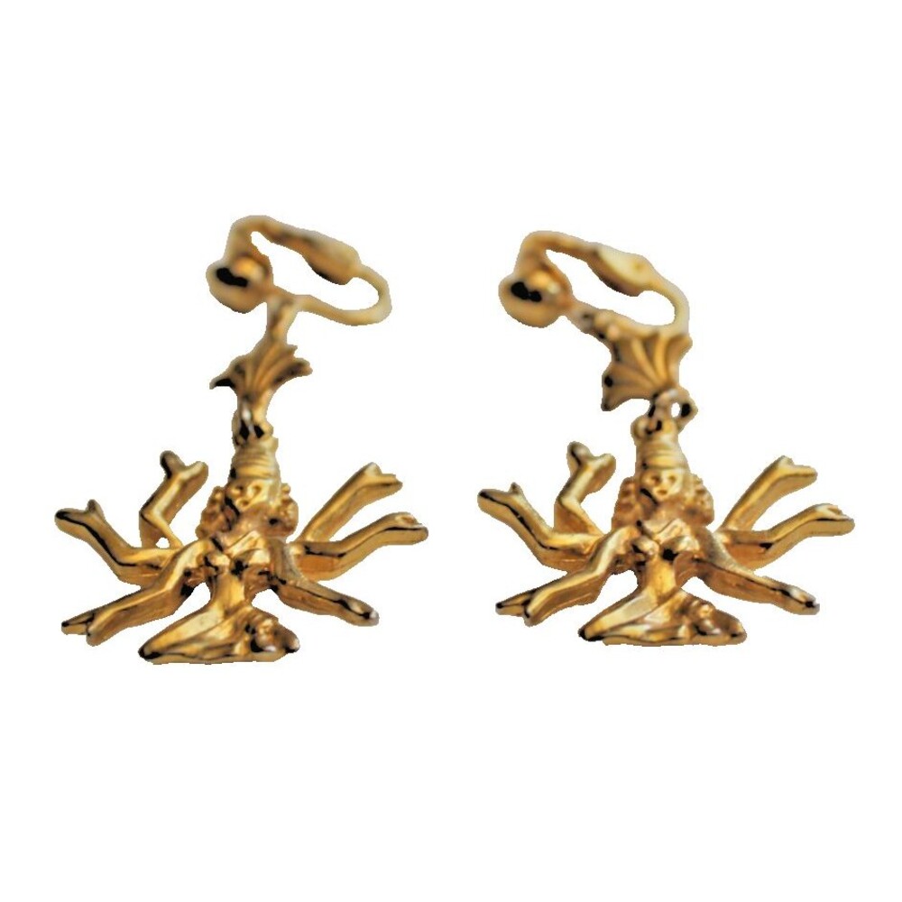 Vintage Gold Tone Multi Armed Hindu Goddess Clip On Earrings